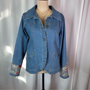 Vintage Denim & Co. Floral Embroidered Jean Jacket Sz XS Floral Lining EUC